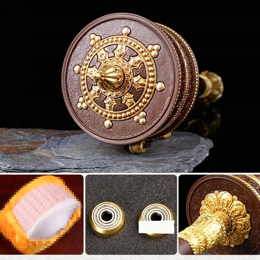 Handmade copper prayer wheel featuring Om Mani Padme Hum six true words and traditional Buddhist craftsmanship
