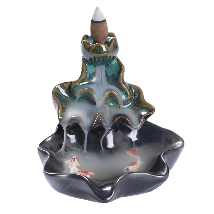 Handmade lotus koi incense burner for spiritual practice and home decor