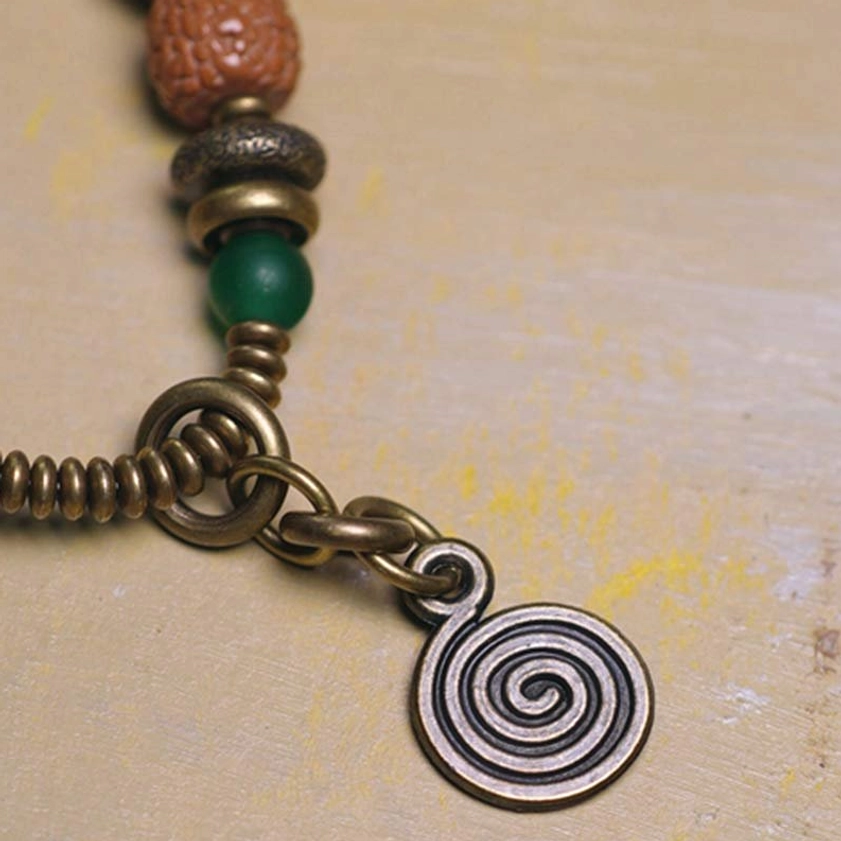 Handmade Buddhist Mala Bracelet Craftsmanship - Natural Rudraksha and Bodhi Seeds with Dzi Amulet