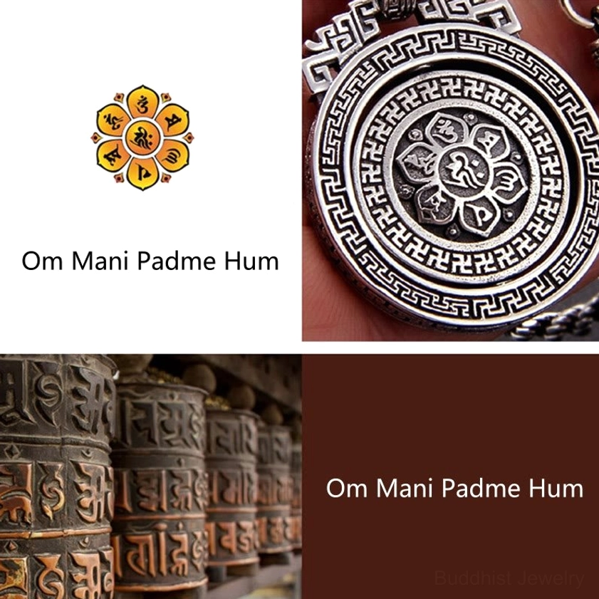 Om Mani Padme Hum handmade Buddhist pendant on silver twisted chain showing authentic craftsmanship