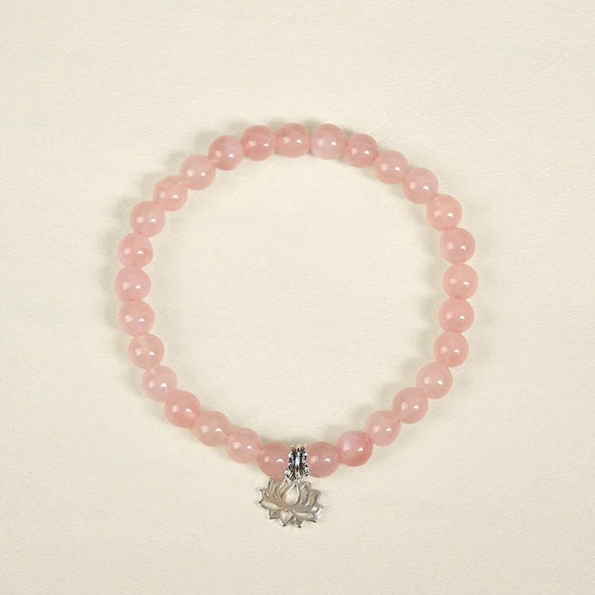Handmade pink crystal lotus bracelet with authentic 925 sterling silver pendant artisan crafted