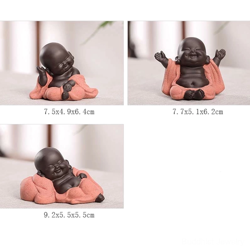 Handmade purple clay laughing Buddha collection, multiple artistic poses for home decoration and spiritual practice