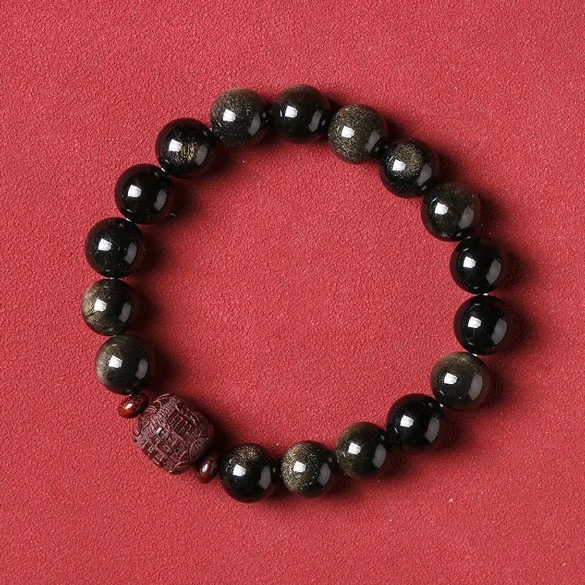 Handmade rainbow obsidian with Om Mani Padme Hum mantra bracelet for spiritual awakening and emotional healing