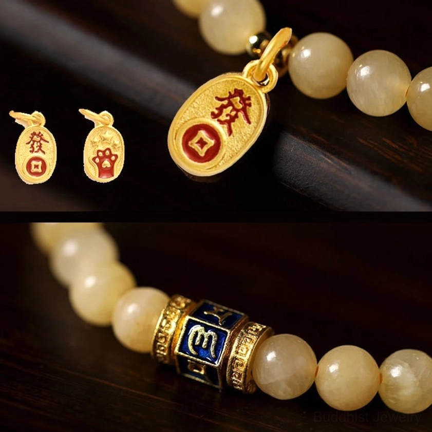 Handmade topaz mala prayer bracelet with natural eco-friendly materials and artisanal craftsmanship