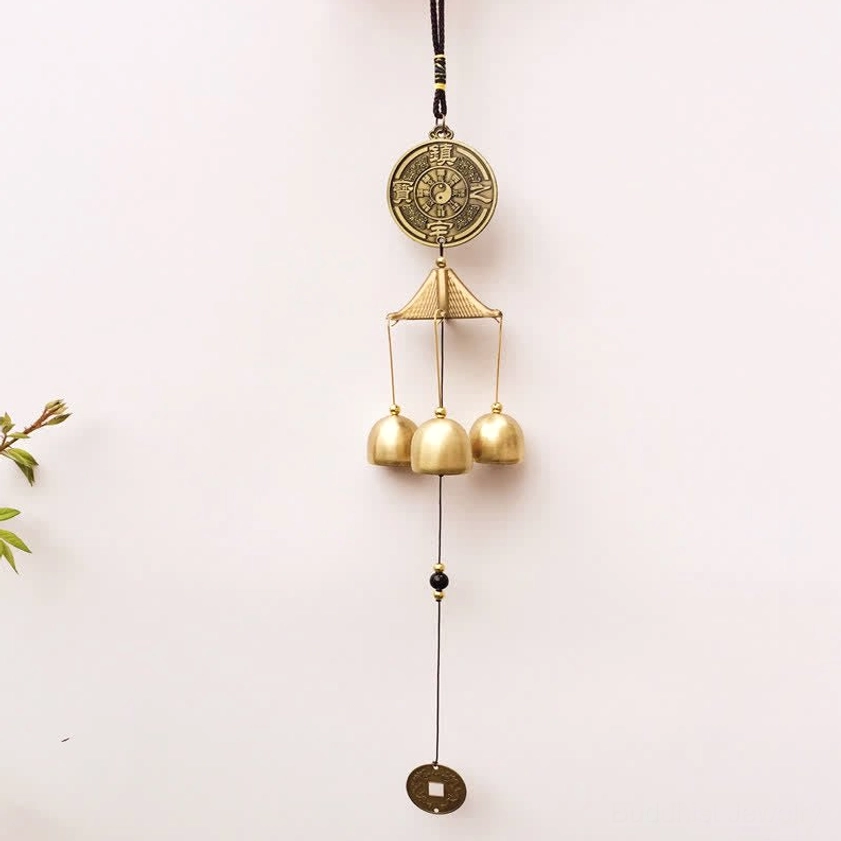 Handmade upcycled copper brass wind chime bell showing artisan craftsmanship and natural patina details