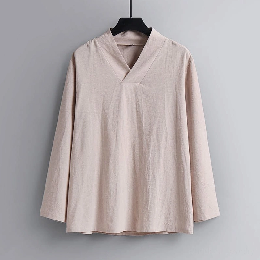Hanfu style V-neck long-sleeve top with traditional cross-collar design – flat hanging view