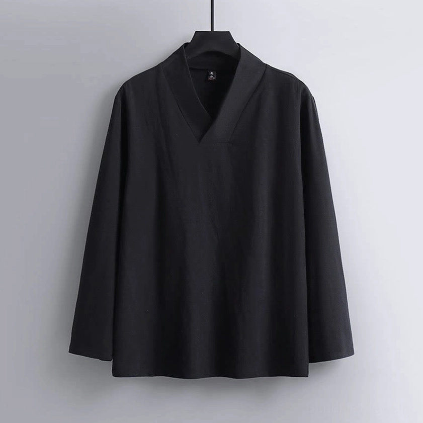 Hanfu top cross-collar neckline with traditional frog button closure detail