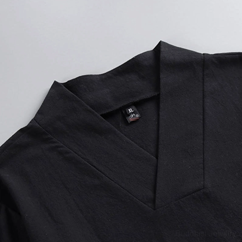 Close-up detail of traditional cross-collar V-neckline Hanfu top design