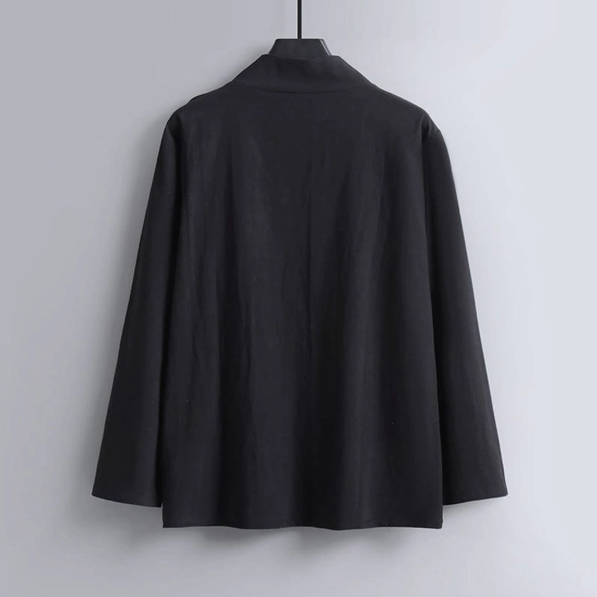 Long-sleeve Hanfu top showcasing traditional V-neck cross-collar design