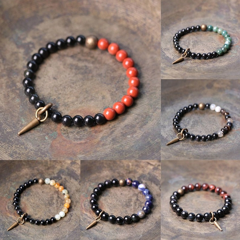 Collection of handmade healing crystal bracelet styles with various color stone combinations