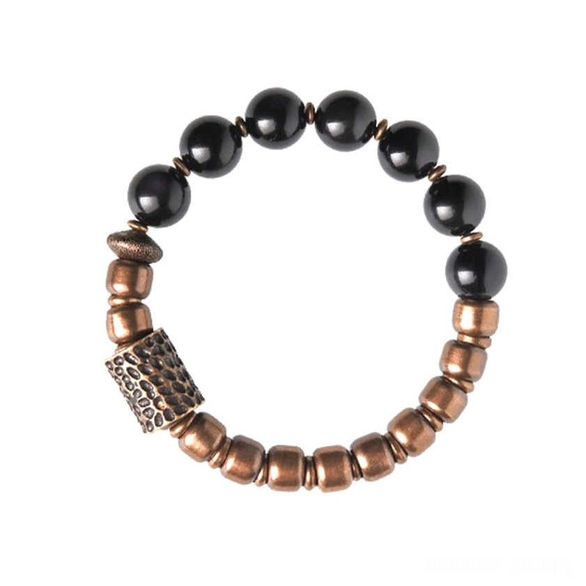 Lava rock obsidian healing bracelet on model wrist, lifestyle photo showing spiritual and wellness accessory styling