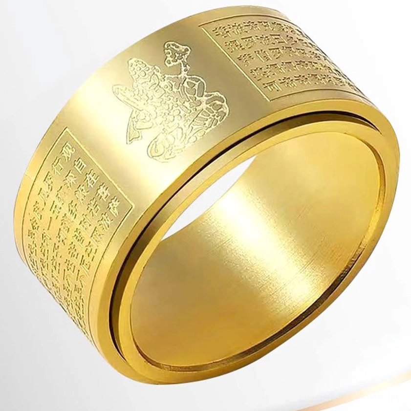 Heart sutra rotating ring showing bodhisattva natal buddha engraving