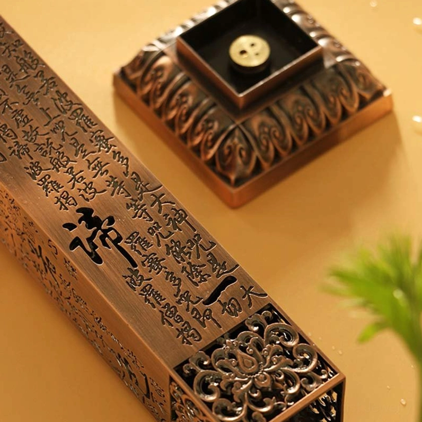Handcrafted Heart Sutra incense holder with eco-friendly copper-alloy material and sacred scriptures