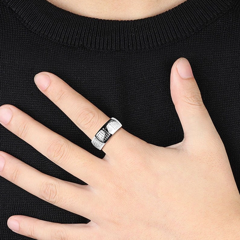 Silver Heart Sutra ring worn on hand demonstrating matte finish and comfortable wearability