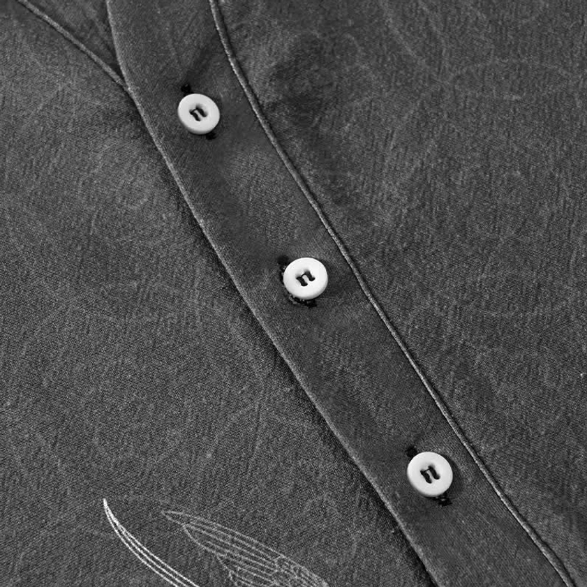 Swallow lotus shirt front placket and white button details three-button closure