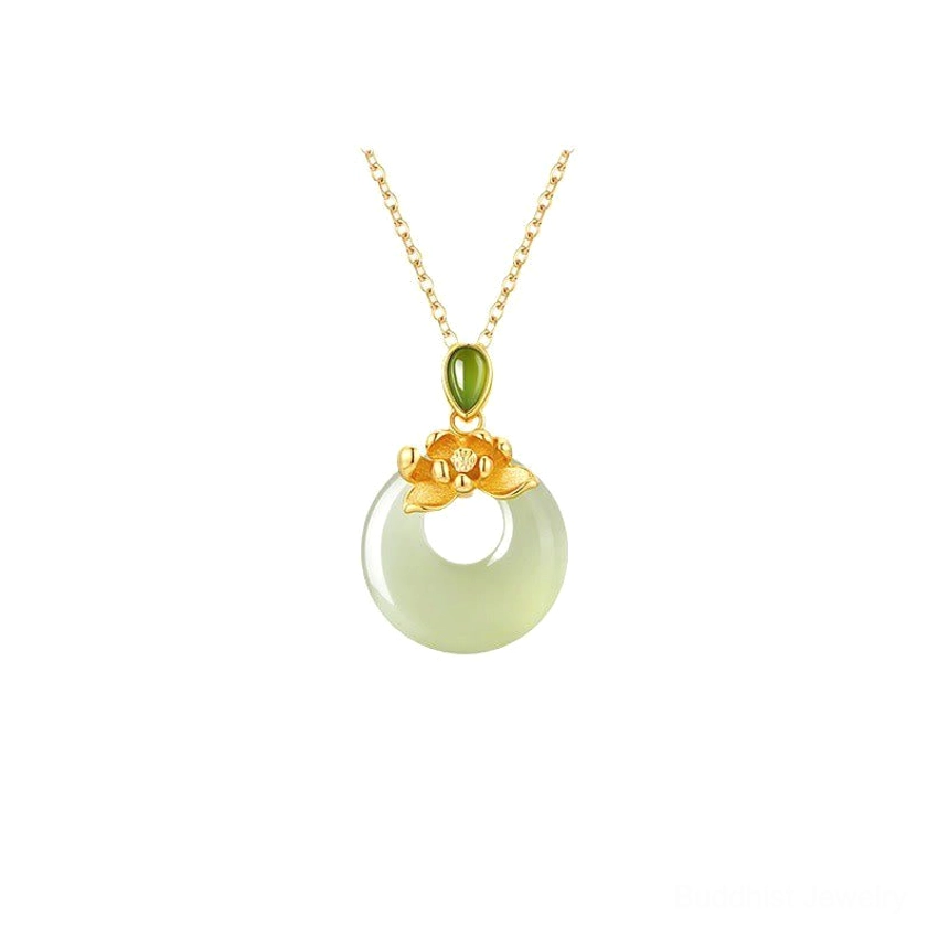 Hetian jade lotus peace buckle necklace 925 sterling silver Buddhist pendant product image