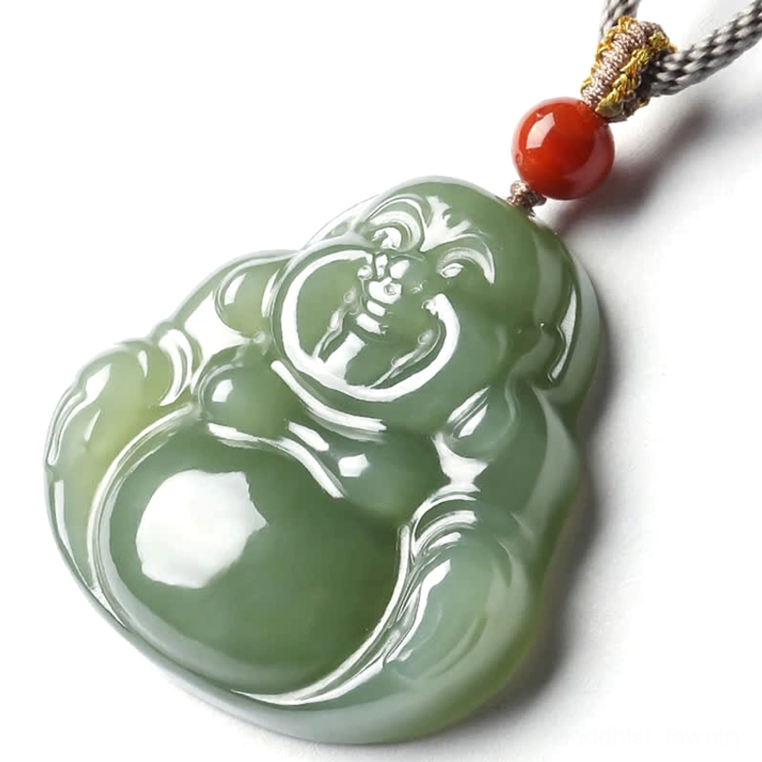 Hetian jade Maitreya Buddha pendant necklace prosperity charm with authentic braided cord