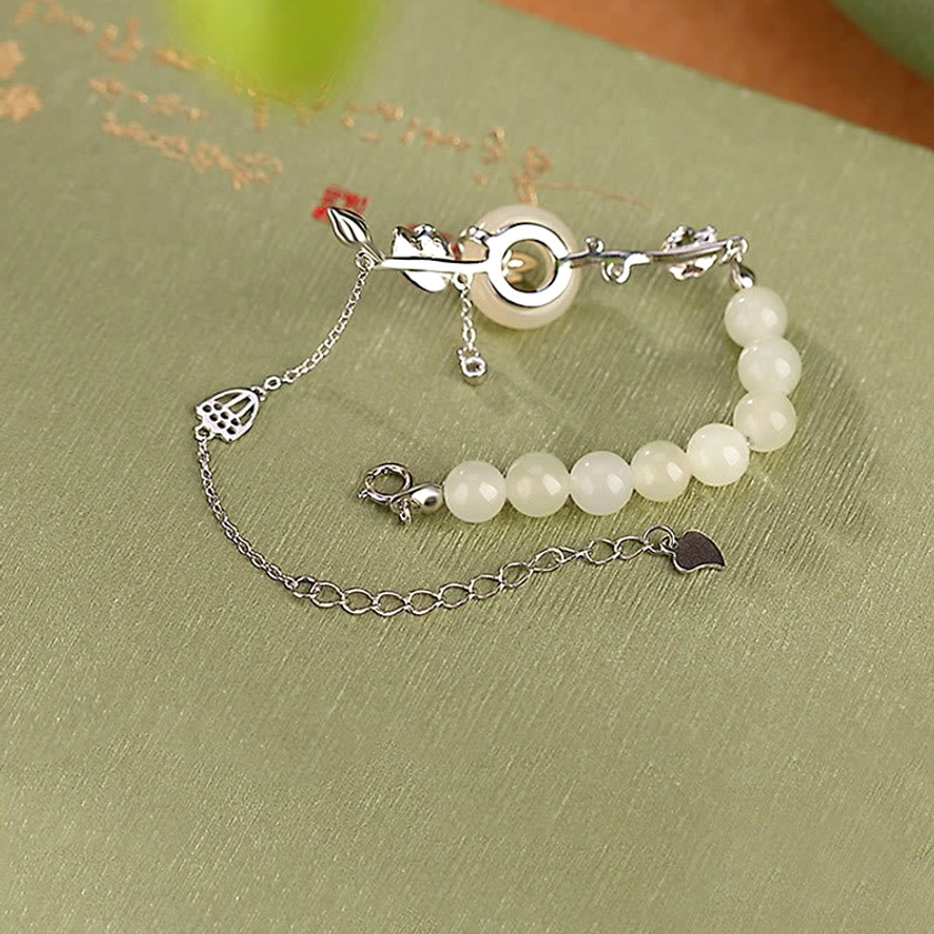 Hetian jade peace buckle lotus bracelet 925 sterling silver authentic Buddhist jewelry for meditation and protection