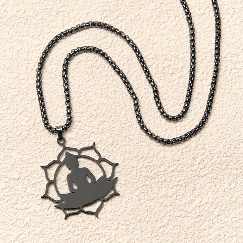 Hollow lotus buddha pendant necklace delicate design stainless steel