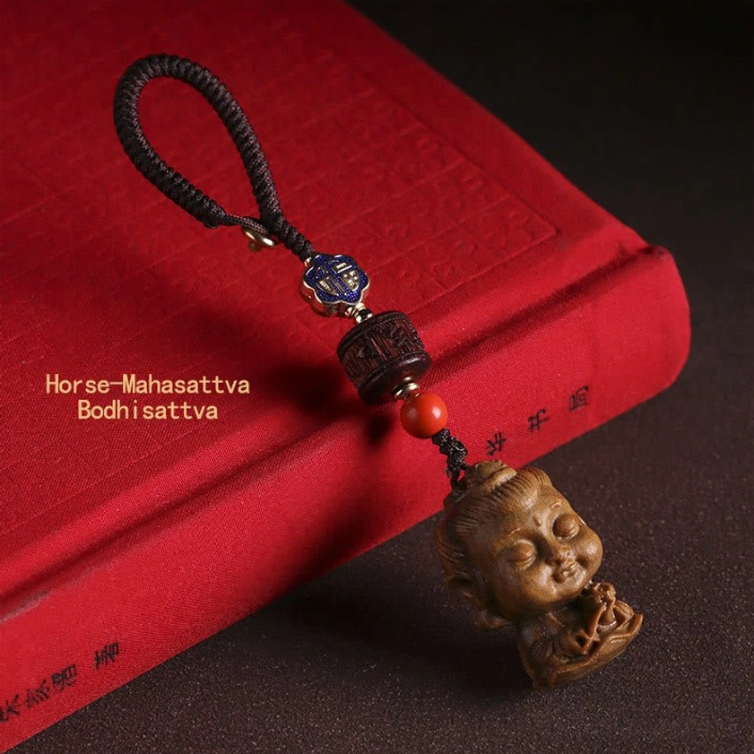 Horse zodiac Mahasattva Bodhisattva natal buddha keychain with energy and spiritual protection sandalwood