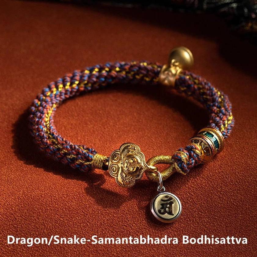 Horse zodiac guardian Buddha bracelet featuring Mahasattva Bodhisattva charm and sacred cord
