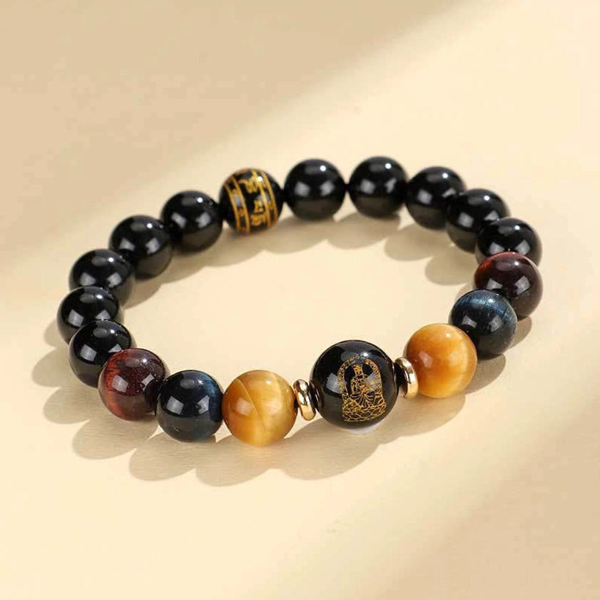 Horse zodiac natal Buddha variant of black onyx tiger eye Buddhist bracelet