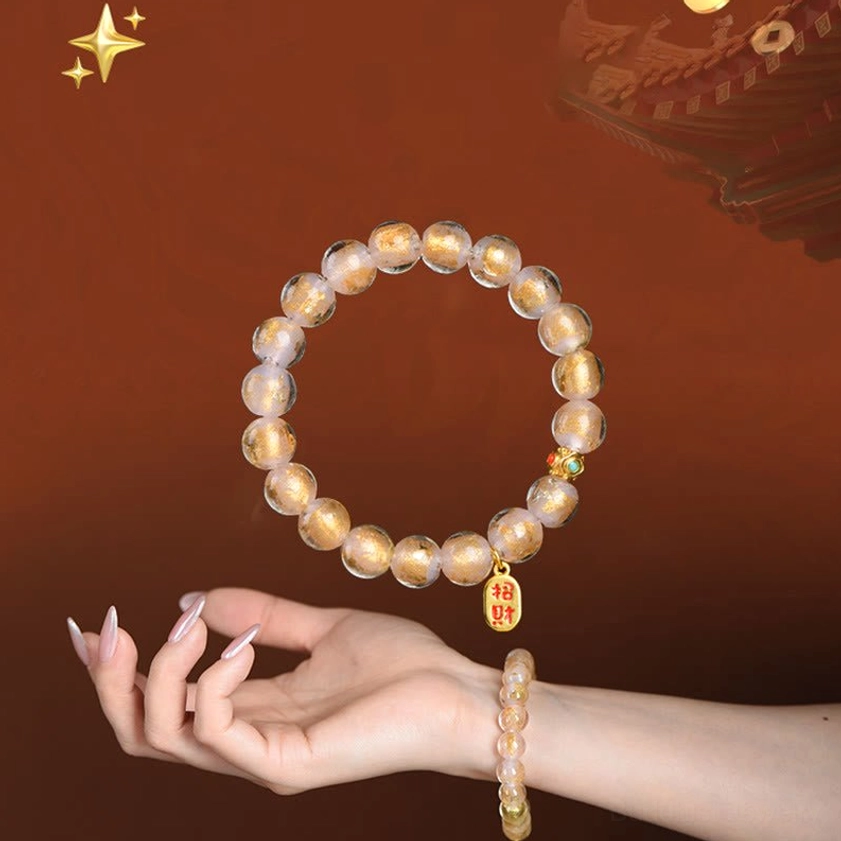 Incense ash liuli glass Fu character charm bracelet for good fortune and prosperity