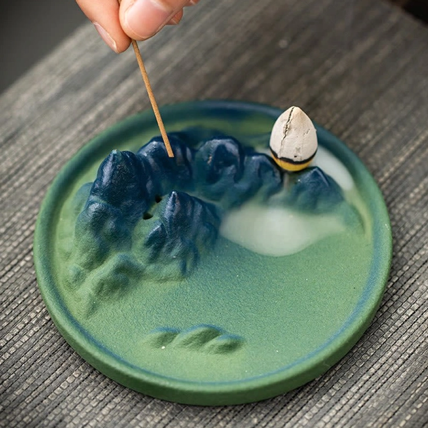 Buddhist ceramic incense burner decorative piece for bedroom, study, office, or meditation room creating serene atmosphere