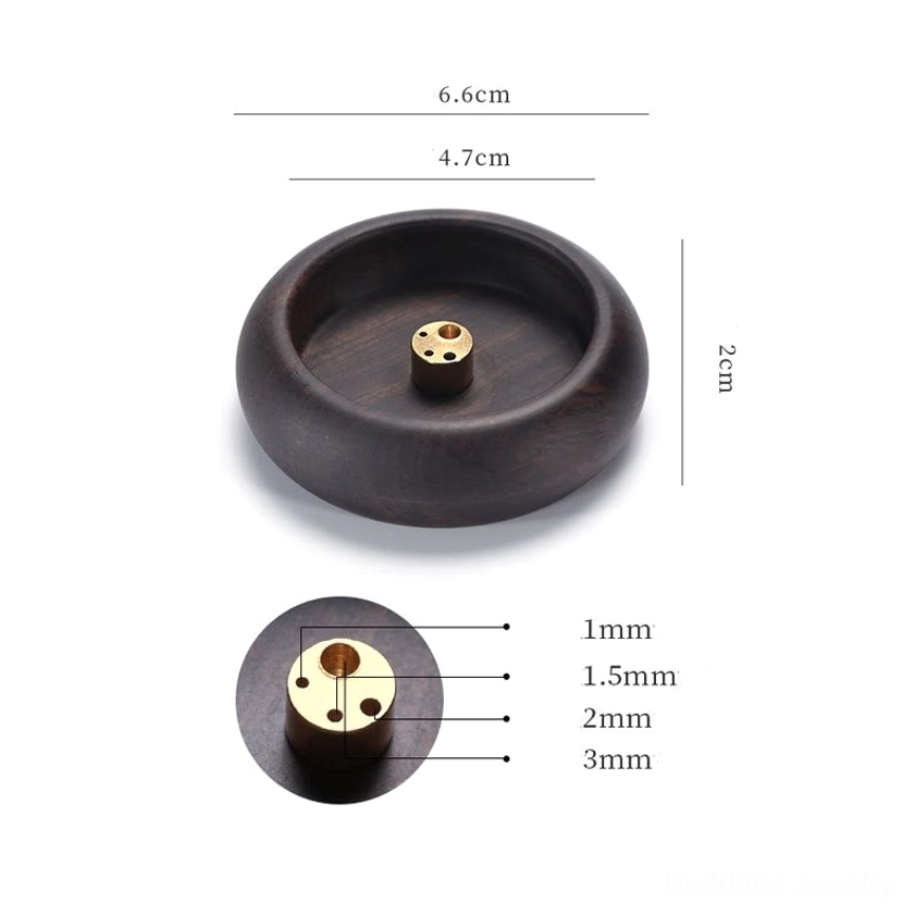Incense burner dimension specifications showing size measurements and brass hole insert details