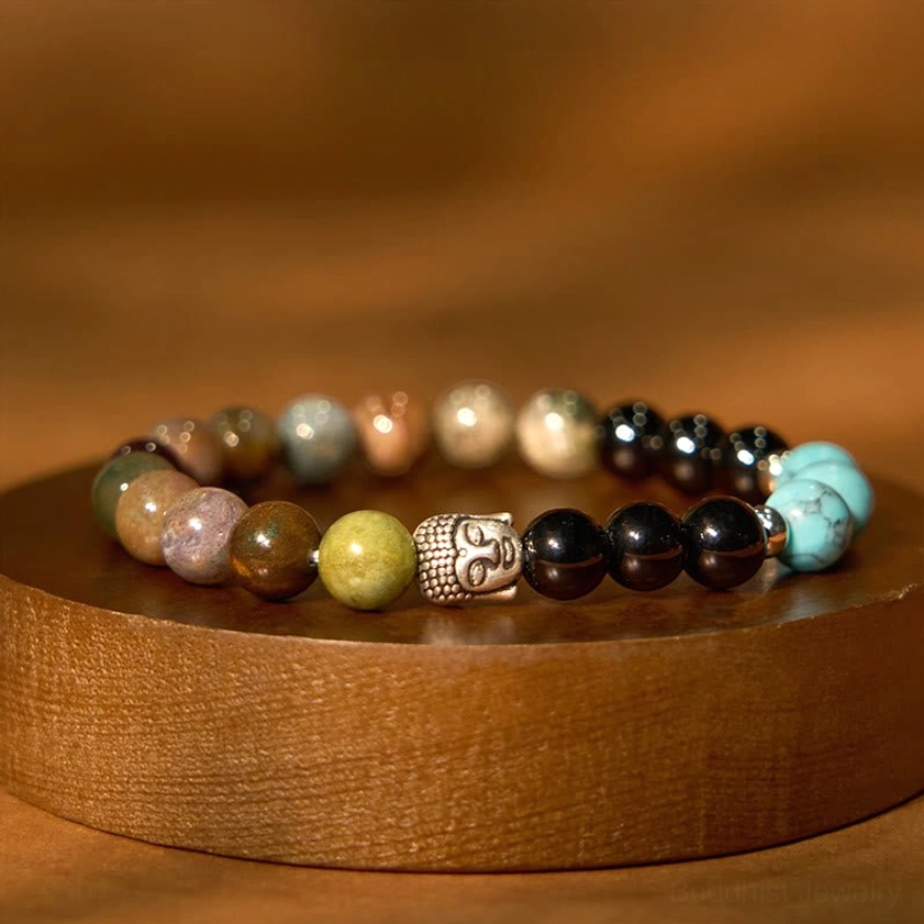 Indian Agate stone Buddha head bracelet for emotional balance and creativity
