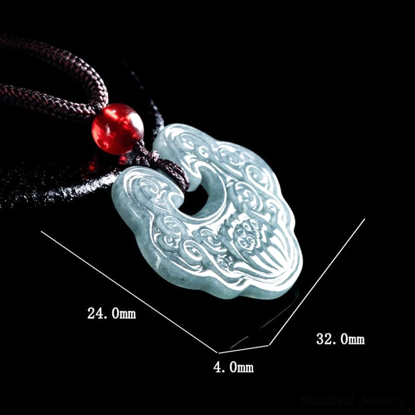 Jade Ruyi lock necklace pendant dimensions technical measurement shot showing size 32mm length 24mm width 4mm thickness
