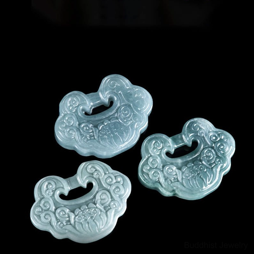 Multiple hand-carved jade Ruyi lock pendants identical light blue natural stone handmade collection