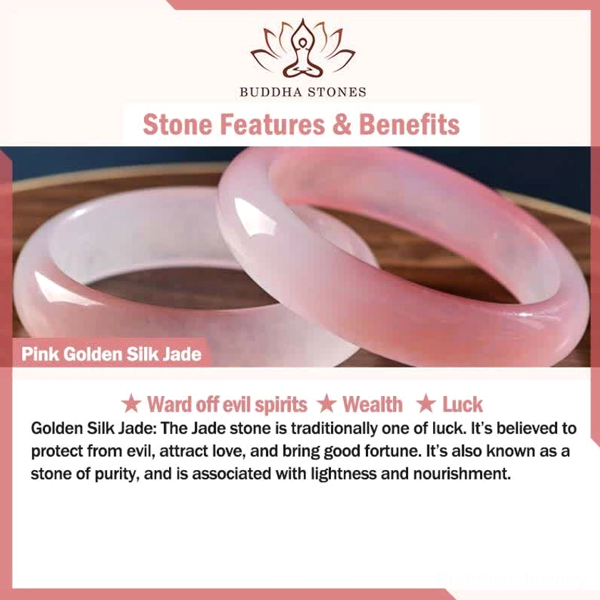 Pink jade bangles and Buddhist stone collection wellness jewelry showcase