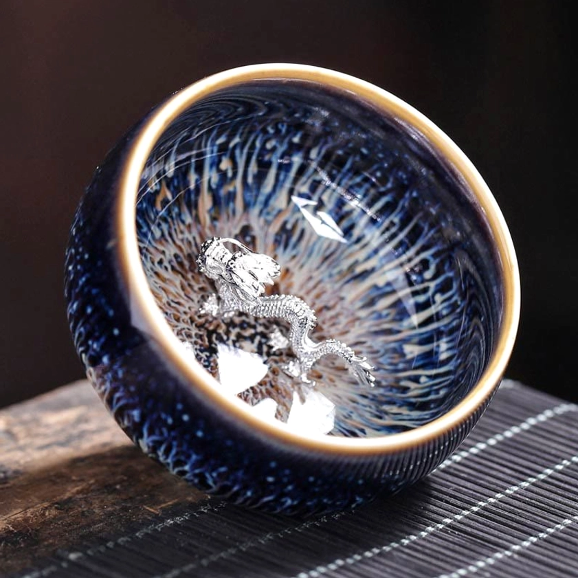 Jian Zhan ceramic tea cup dog zodiac sign design with loyal protective energy and handcrafted glaze finish