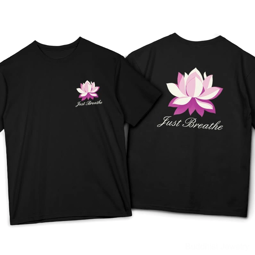 Just Breathe lotus tee bisque color size chart fitting information