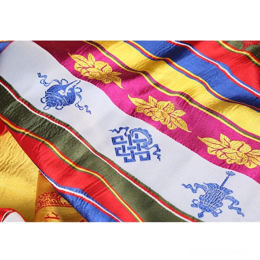Buddhist blessing Khata with golden lotus embroidery for spiritual awakening and enlightenment