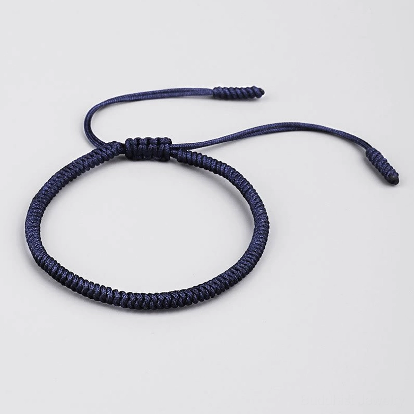 Navy blue King Kong knot Buddhist bracelet - deep navy braided texture with adjustable cord for good fortune