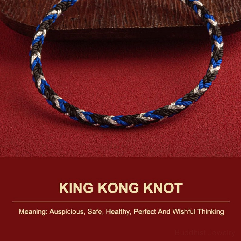 King Kong knot meaning infographic explaining auspicious symbols for luck and protection in Buddhist tradition