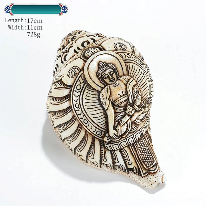 King of Treasure Hand-Carved Buddhist Conch Shell Sculpture for Wealth and Prosperity