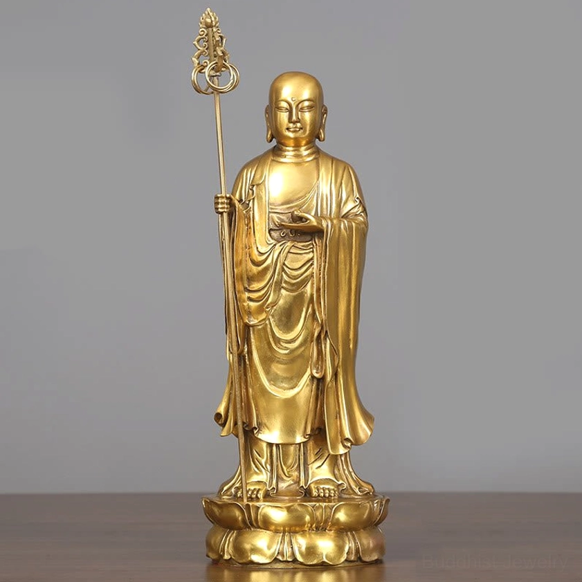 Ksitigarbha Bodhisattva 13x31.5cm copper statue medium size meditation altar display