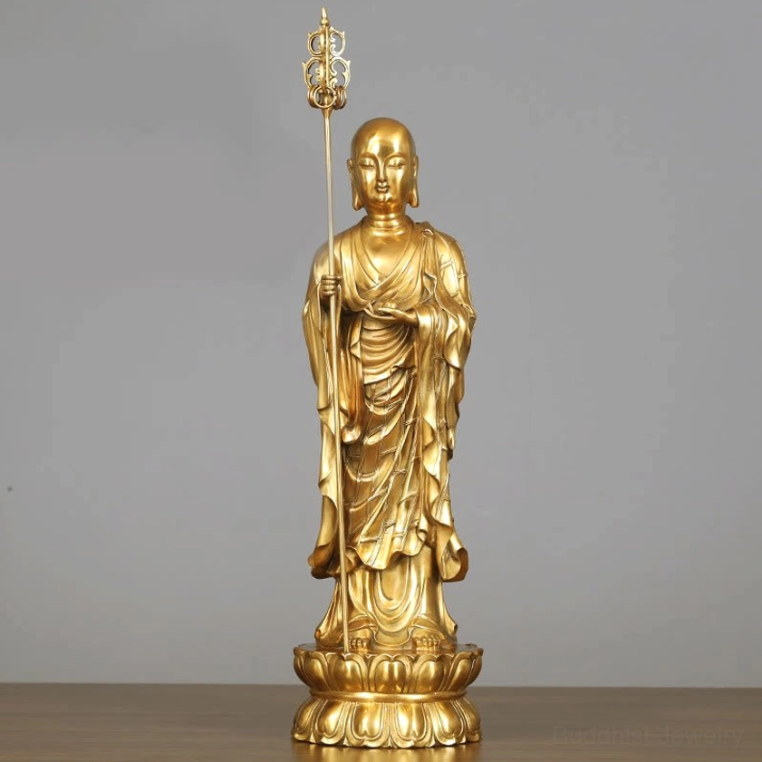 Ksitigarbha Bodhisattva 20x65cm copper statue extra-large size meditation room focal point