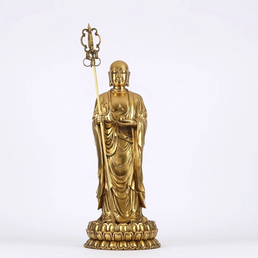 Ksitigarbha Bodhisattva 34x76cm grand copper statue with staff ceremonial temple altar size