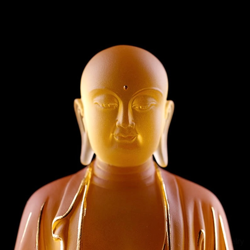 Ksitigarbha Bodhisattva liuli crystal statue product styling with complementary meditation accessories