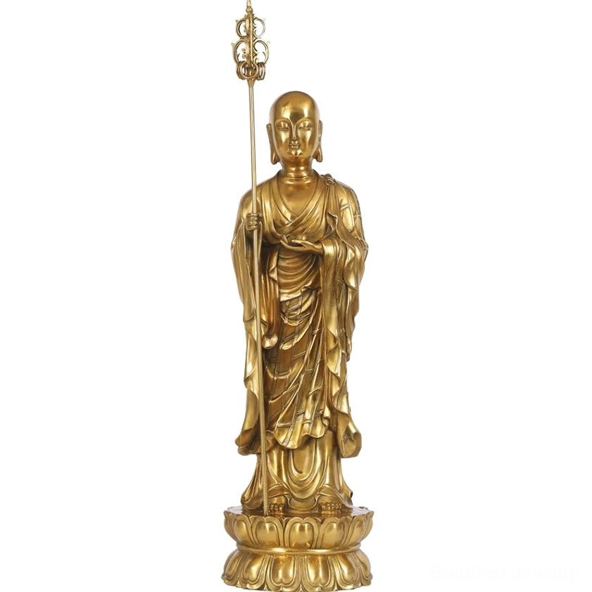 Ksitigarbha Bodhisattva statue profile view showing monastic robe details and serene posture