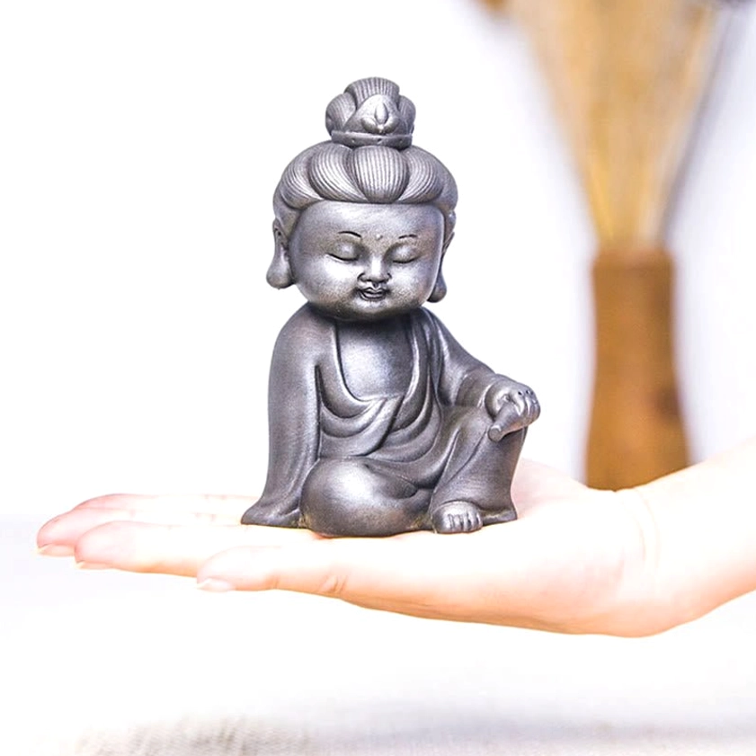 Ksitigarbha bodhisattva statue polished finish three-quarter view handcrafted