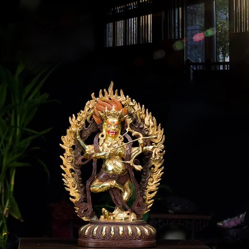 Kurukulla handcrafted copper bronze guardian statue compact size display showing two-tone metallic finish