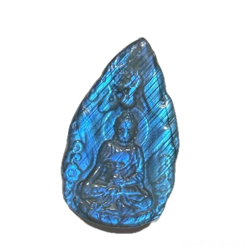 Premium natural labradorite Buddha statue with labradorescence glow, master artisan carved figurine for transformation, protection, and inner peace