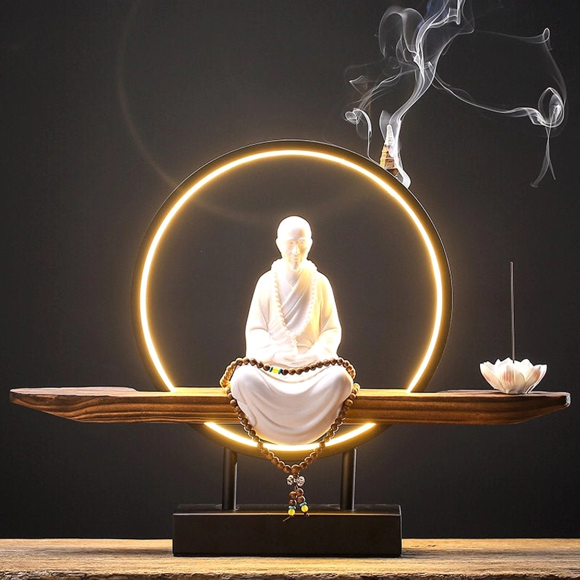 Lao Tzu philosopher ceramic incense burner with traditional Chinese Buddhist spiritual symbolism