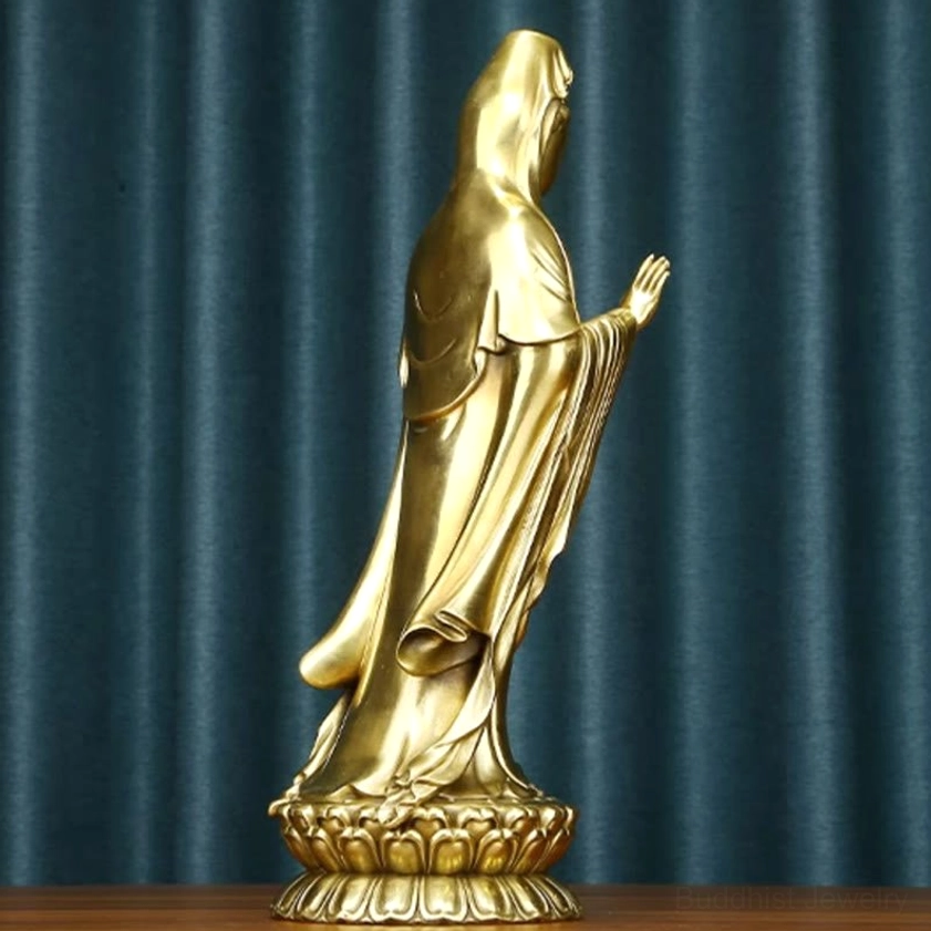 Large Avalokitesvara brass statue 22x17x57cm golden bronze spiritual presence