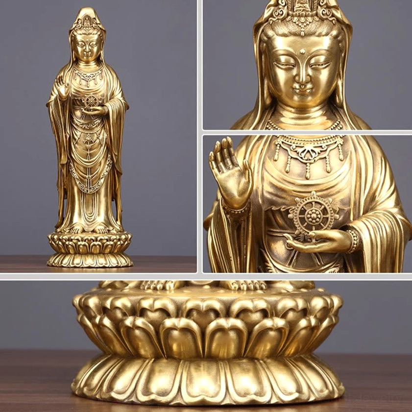 Large Avalokitesvara brass statue 22cm grand statement piece intricate carving